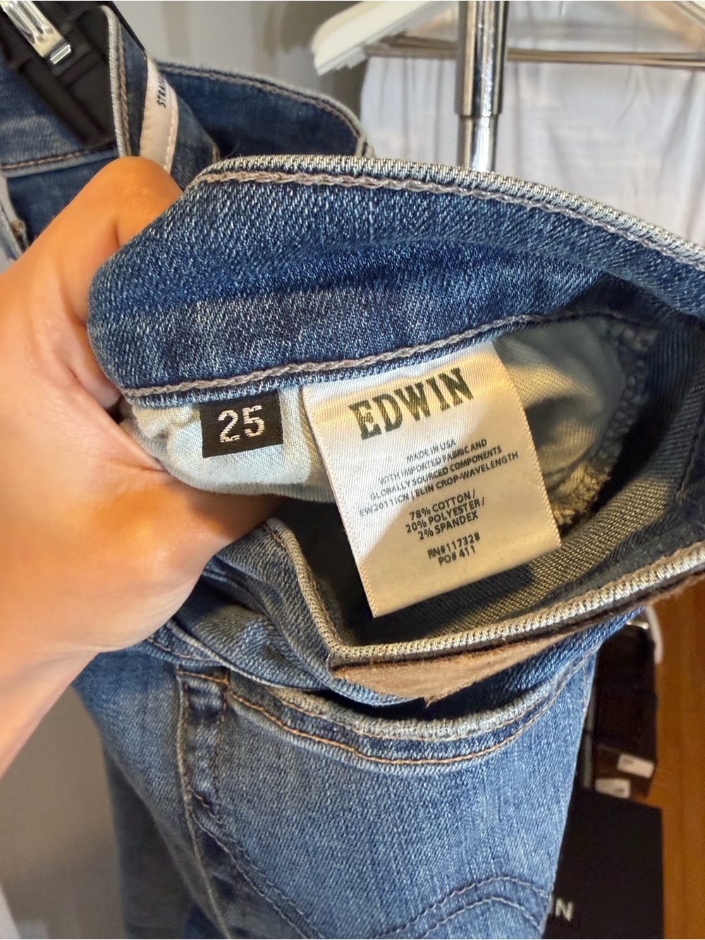 Elin Crop Edwin Women’s Light Blue Skinny Jeans - Classic Back Pocket - Picture 9 of 9